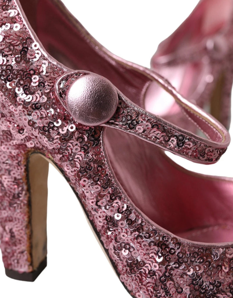 Dolce & Gabbana Pink Sequin Mary Jane Pumps - High Heels