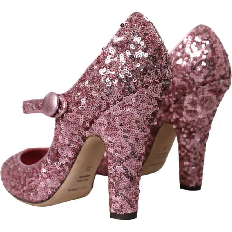 Dolce & Gabbana Pink Sequin Mary Jane Pumps - High Heels