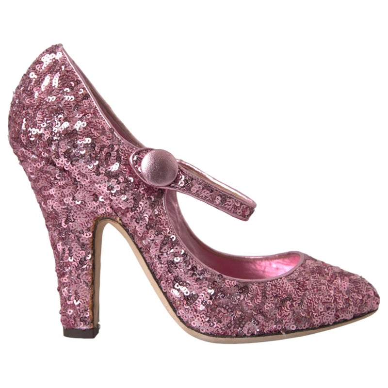 Dolce & Gabbana Pink Sequin Mary Jane Pumps - High Heels