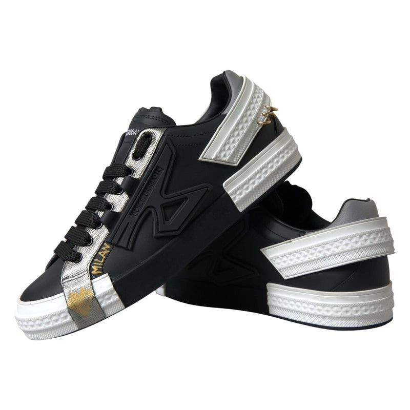 Dolce & Gabbana Portofino Low Top Sneakers en Cuir Noir