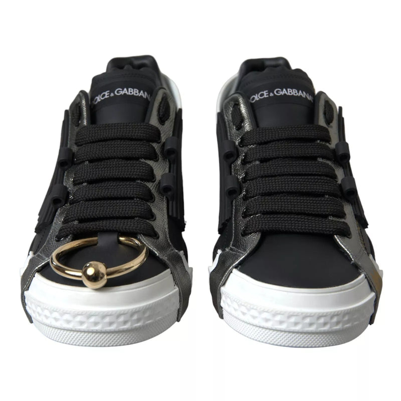Dolce & Gabbana Portofino Low Top Sneakers en Cuir Noir