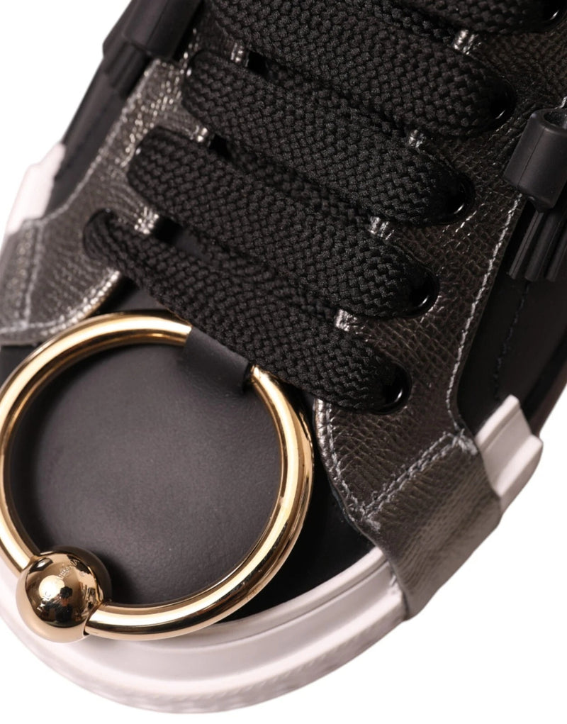 Dolce & Gabbana Portofino Low Top Sneakers en Cuir Noir