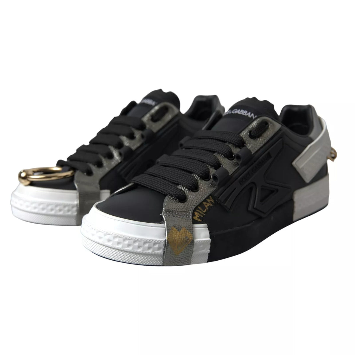 Dolce & Gabbana Portofino Low Top Sneakers en Cuir Noir
