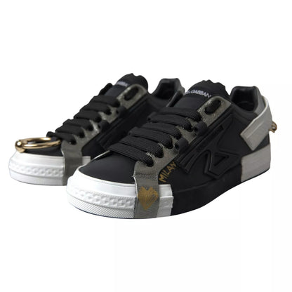 Dolce & Gabbana Black Leather Low Top Sneakers Portofino Shoes