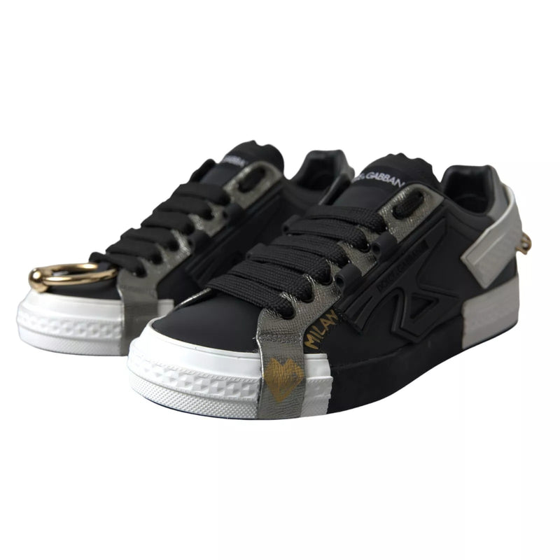 Dolce & Gabbana Portofino Low Top Sneakers en Cuir Noir