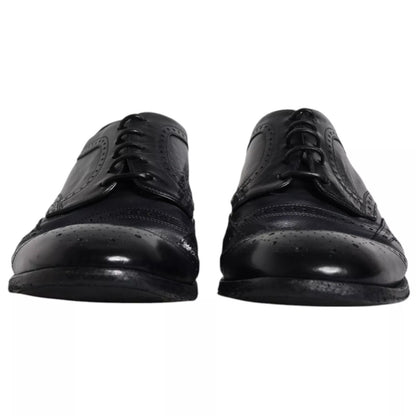 Dolce & Gabbana Dark Blue Leather Derby Wingtip Formal Shoes