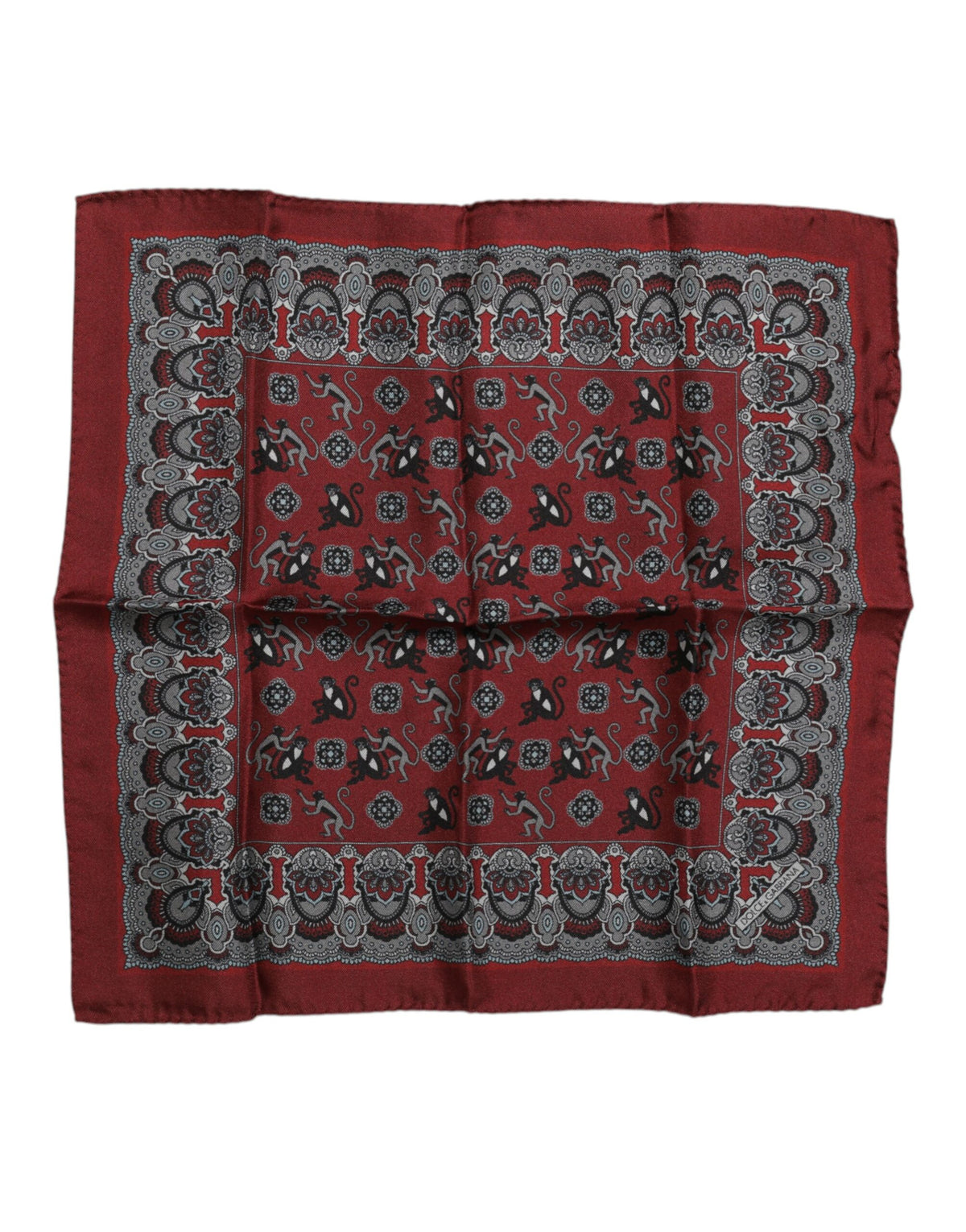 Foulard carré en soie imprimé singe marron Dolce &amp; Gabbana