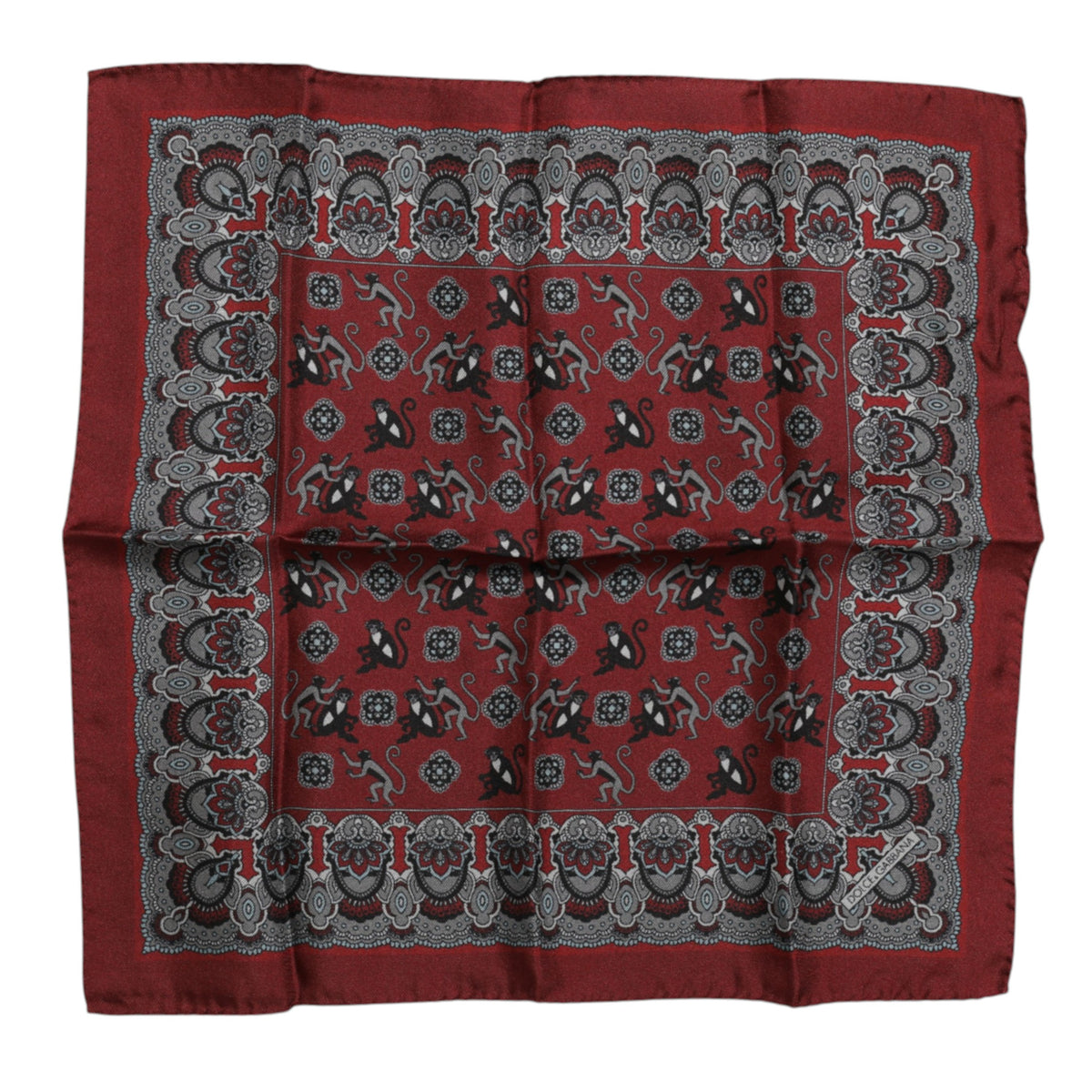 Foulard carré en soie imprimé singe marron Dolce &amp; Gabbana