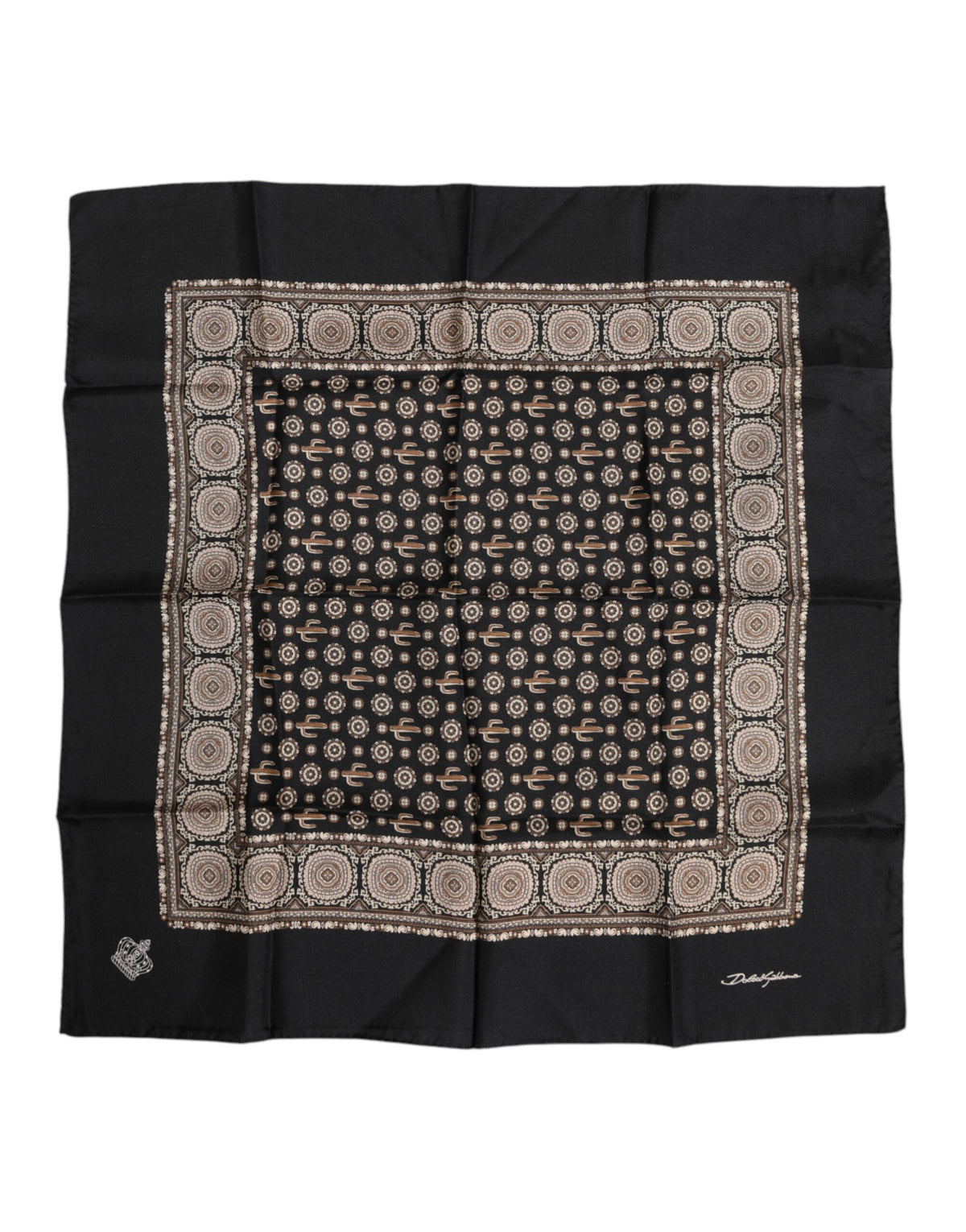 Foulard carré à motifs noir et marron Dolce &amp; Gabbana