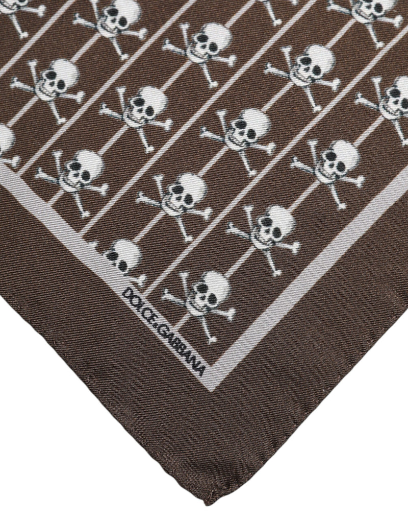 Dolce &amp; Gabbana Bruine Schedel Zijden Vierkante Heren Foulard Sjaal