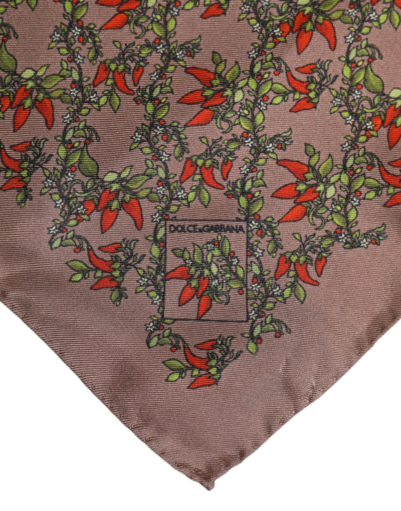 Dolce &amp; Gabbana Bruine Chili Print Zijden Vierkante Foulard Sjaal