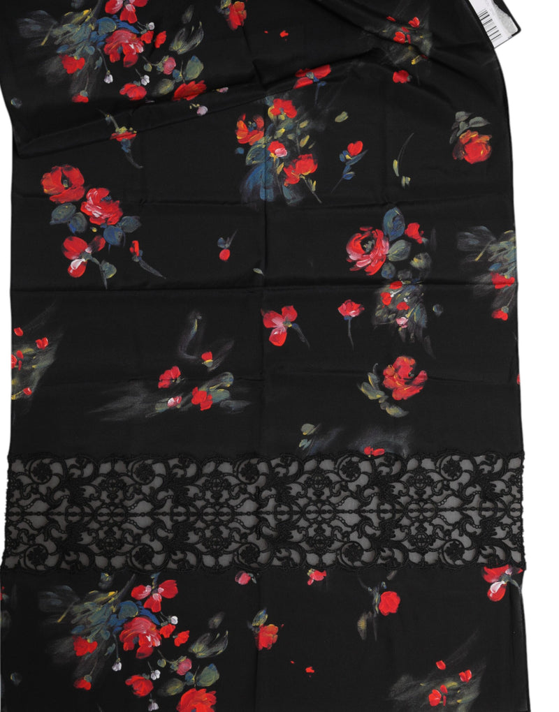 Dolce & Gabbana Black Floral Print Neck Warmer Wrap Scarf