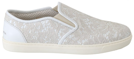 Dolce &amp; Gabbana witte leren slip-on loafers met veters