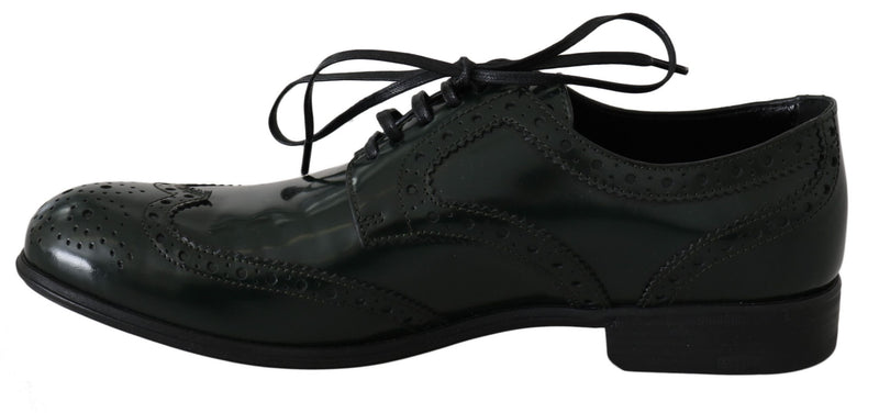 Chaussures Oxford à bout en aile en cuir vert broqué de Dolce &amp; Gabbana