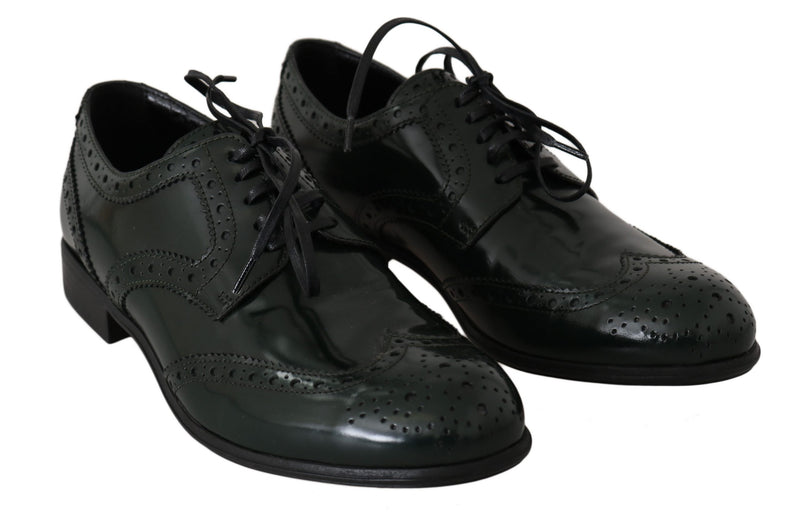 Chaussures Oxford à bout en aile en cuir vert broqué de Dolce &amp; Gabbana