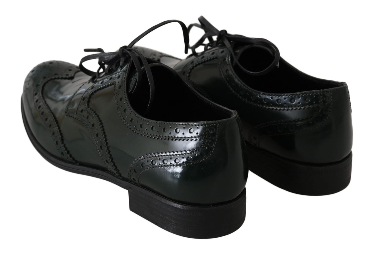 Chaussures Oxford à bout en aile en cuir vert broqué de Dolce &amp; Gabbana