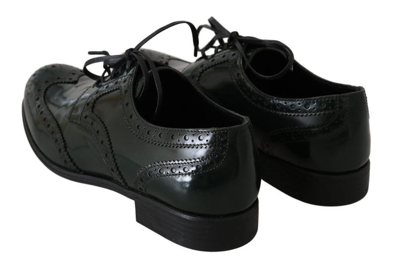 Chaussures Oxford à bout en aile en cuir vert broqué de Dolce &amp; Gabbana