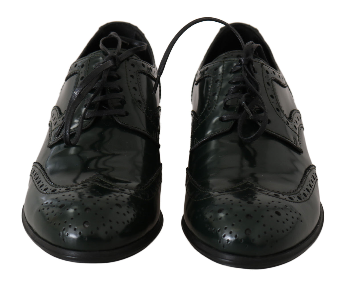 Chaussures Oxford à bout en aile en cuir vert broqué de Dolce &amp; Gabbana