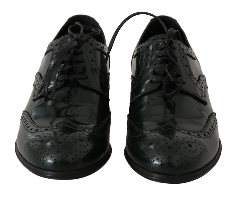 Chaussures Oxford à bout en aile en cuir vert broqué de Dolce &amp; Gabbana