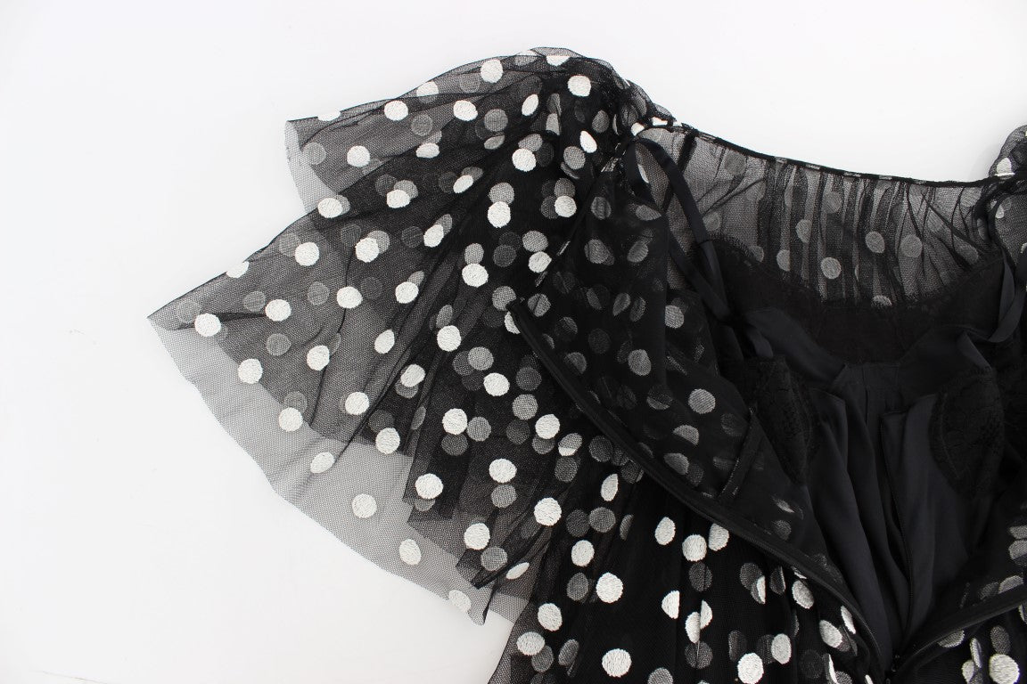 Robe à volants à pois noirs et blancs de Dolce & Gabbana