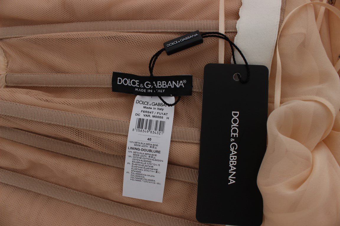 Robe de bal beige en soie de Dolce & Gabbana, longueur maxi.