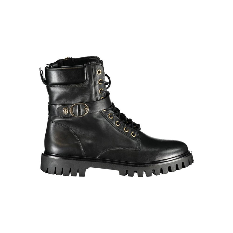 Tommy Hilfiger Black Leather Women Boot - Chic and Versatile Footwear