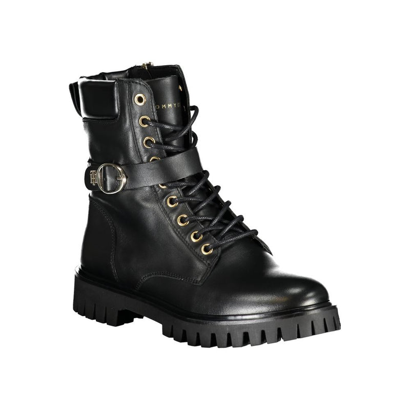 Tommy Hilfiger Black Leather Women Boot - Chic and Versatile Footwear