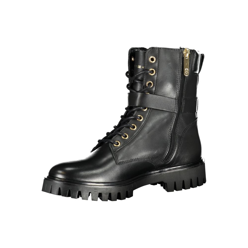 Tommy Hilfiger Black Leather Women Boot - Élégance et Polyvalence