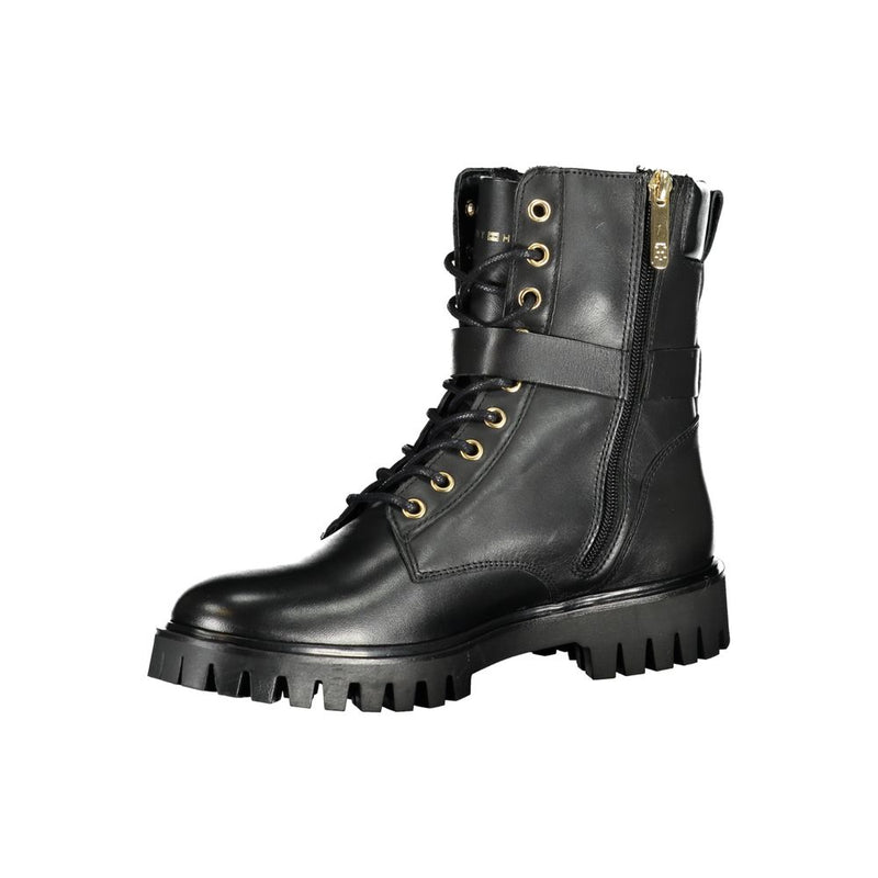 Tommy Hilfiger Black Leather Women Boot - Chic and Versatile Footwear