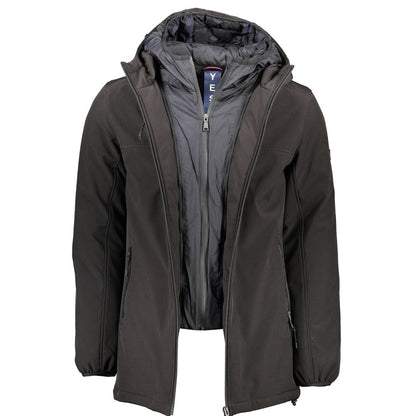 Yes Zee Black Polyester Jackets & Coat