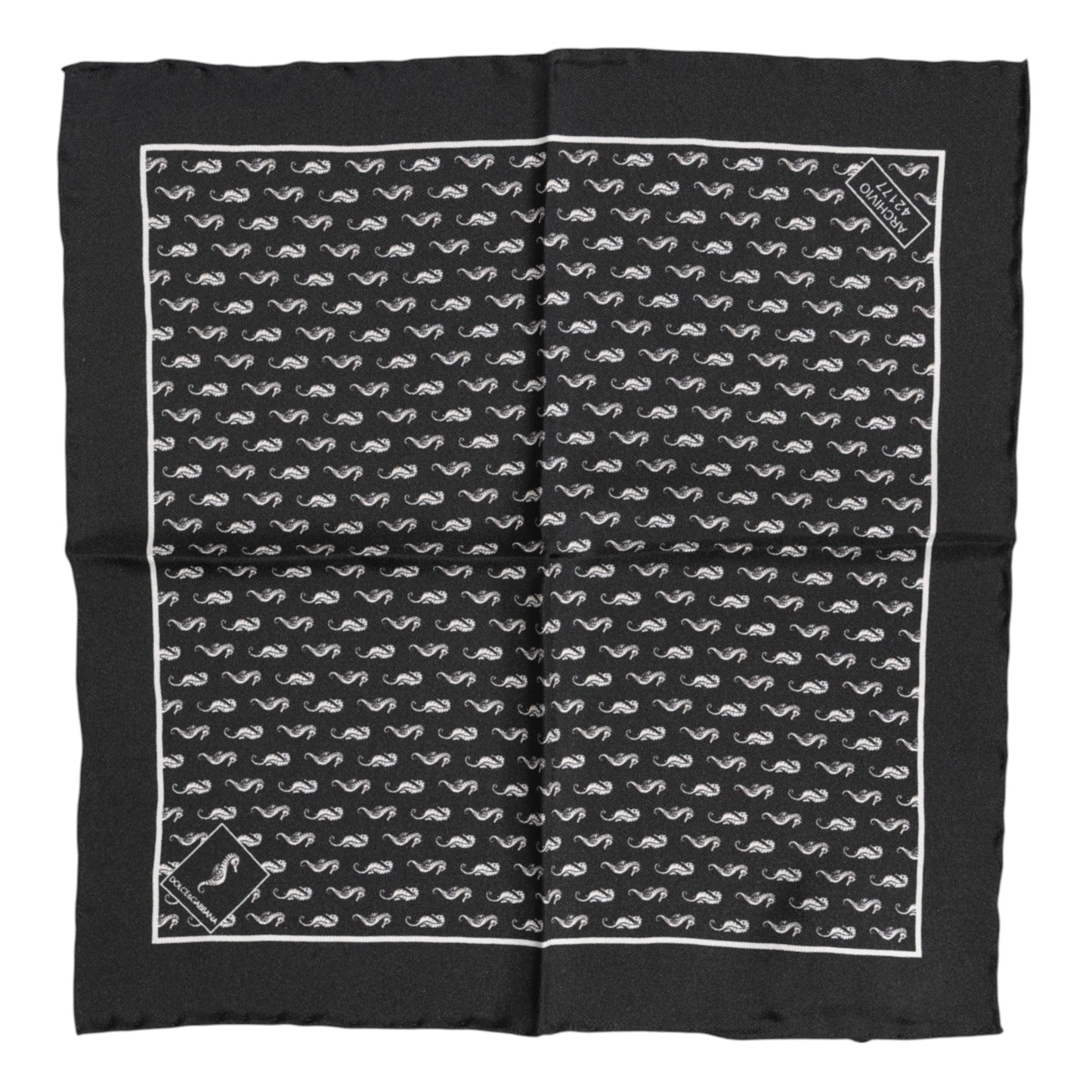 Dolce & Gabbana Zwarte Zeepaard Zijden Vierkante Heren Foulard Sjaal