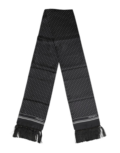 Dolce & Gabbana Zwart Wit Polka Dot Fringes Foulard Sjaal