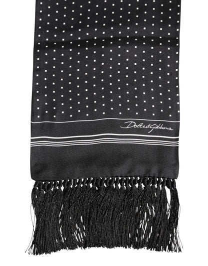 Dolce & Gabbana Zwart Wit Polka Dot Fringes Foulard Sjaal