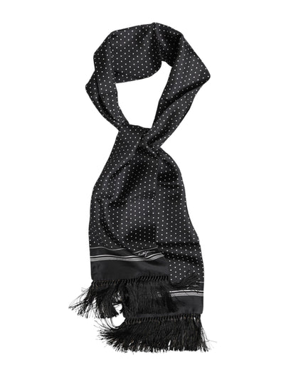 Dolce & Gabbana Zwart Wit Polka Dot Fringes Foulard Sjaal