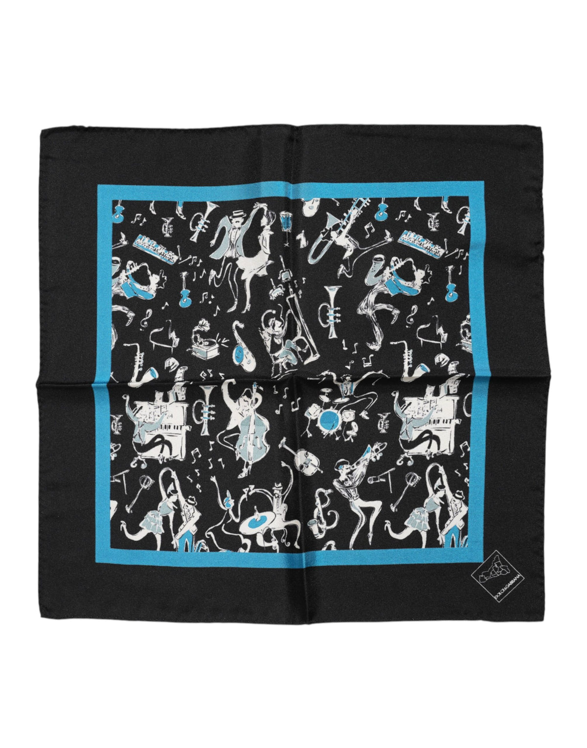 Foulard carré en soie noir Jazz Club pour homme Dolce &amp; Gabbana
