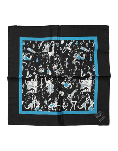 Foulard carré en soie noir Jazz Club pour homme Dolce &amp; Gabbana