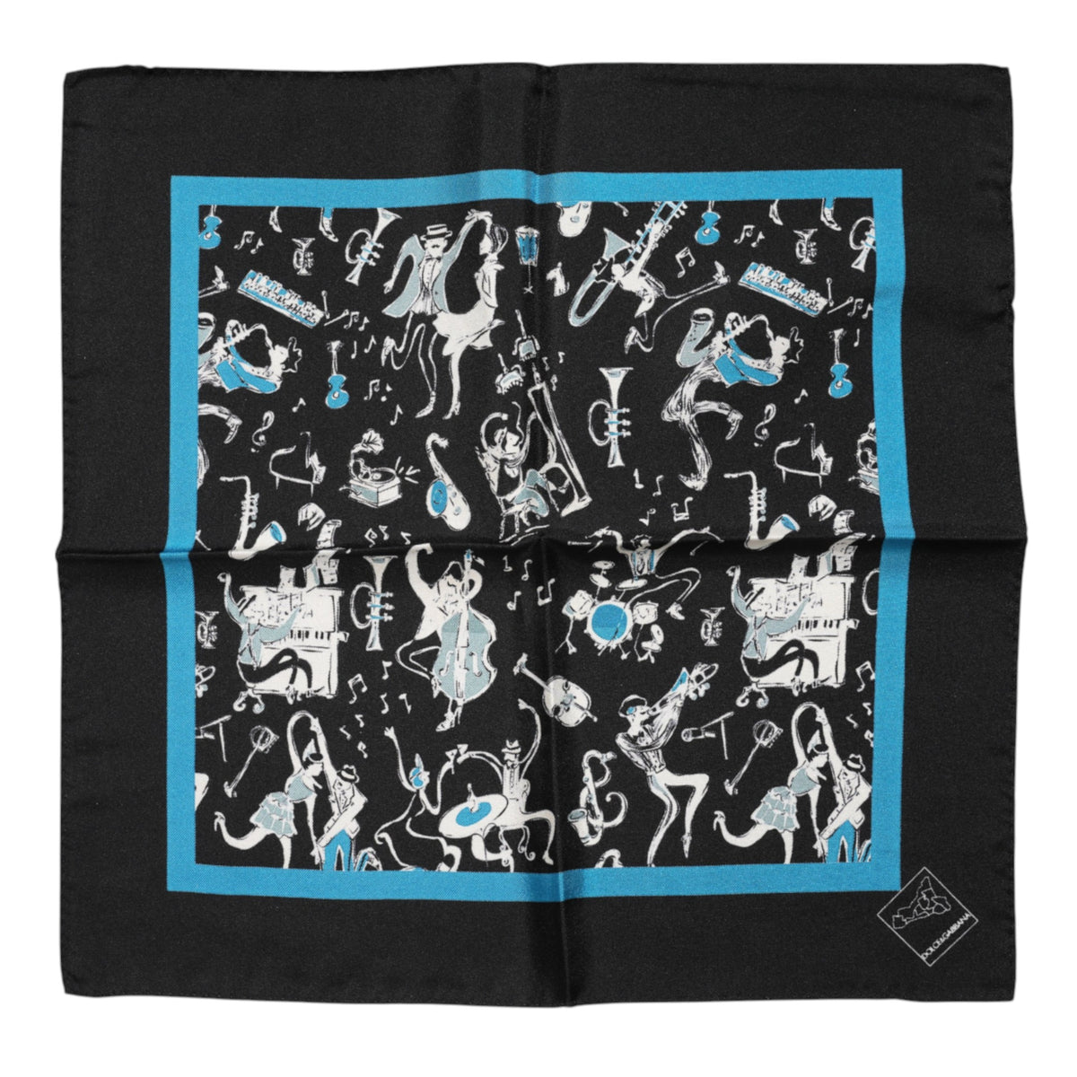 Foulard carré en soie noir Jazz Club pour homme Dolce &amp; Gabbana
