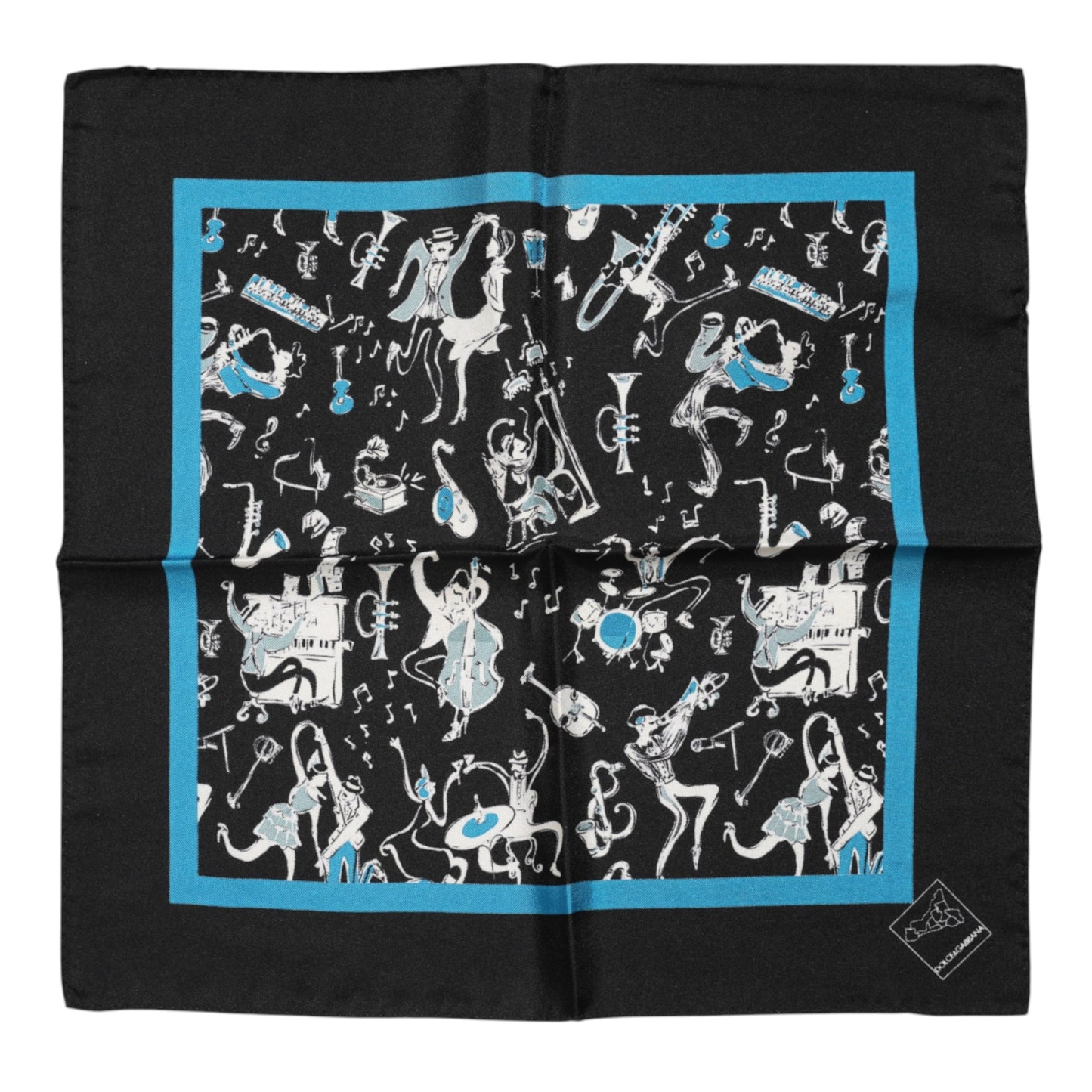 Foulard carré en soie noir Jazz Club pour homme Dolce &amp; Gabbana