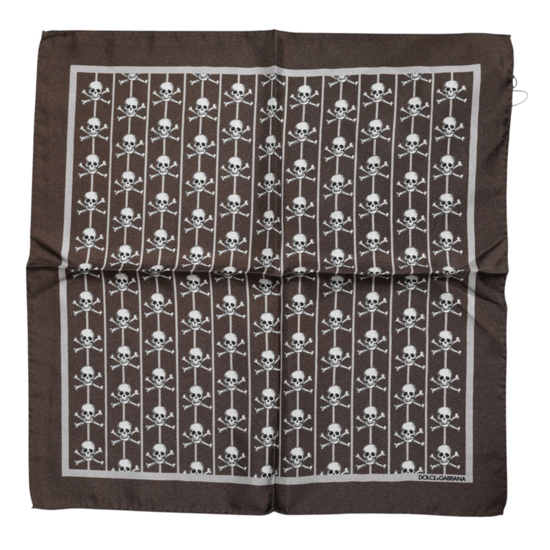 Dolce &amp; Gabbana Bruine Schedel Zijden Vierkante Heren Foulard Sjaal