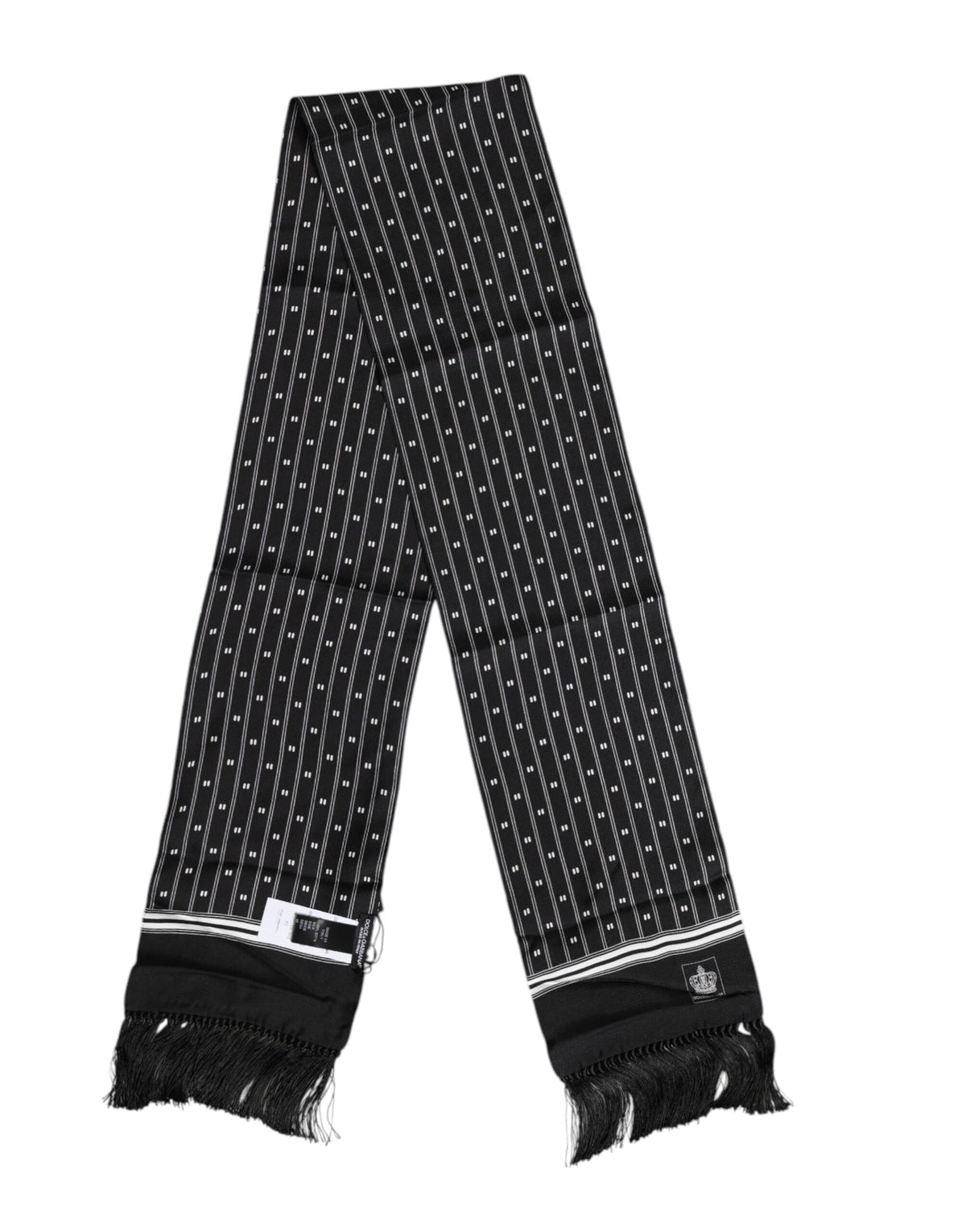 Foulard homme Dolce &amp; Gabbana en soie noire à franges imprimées