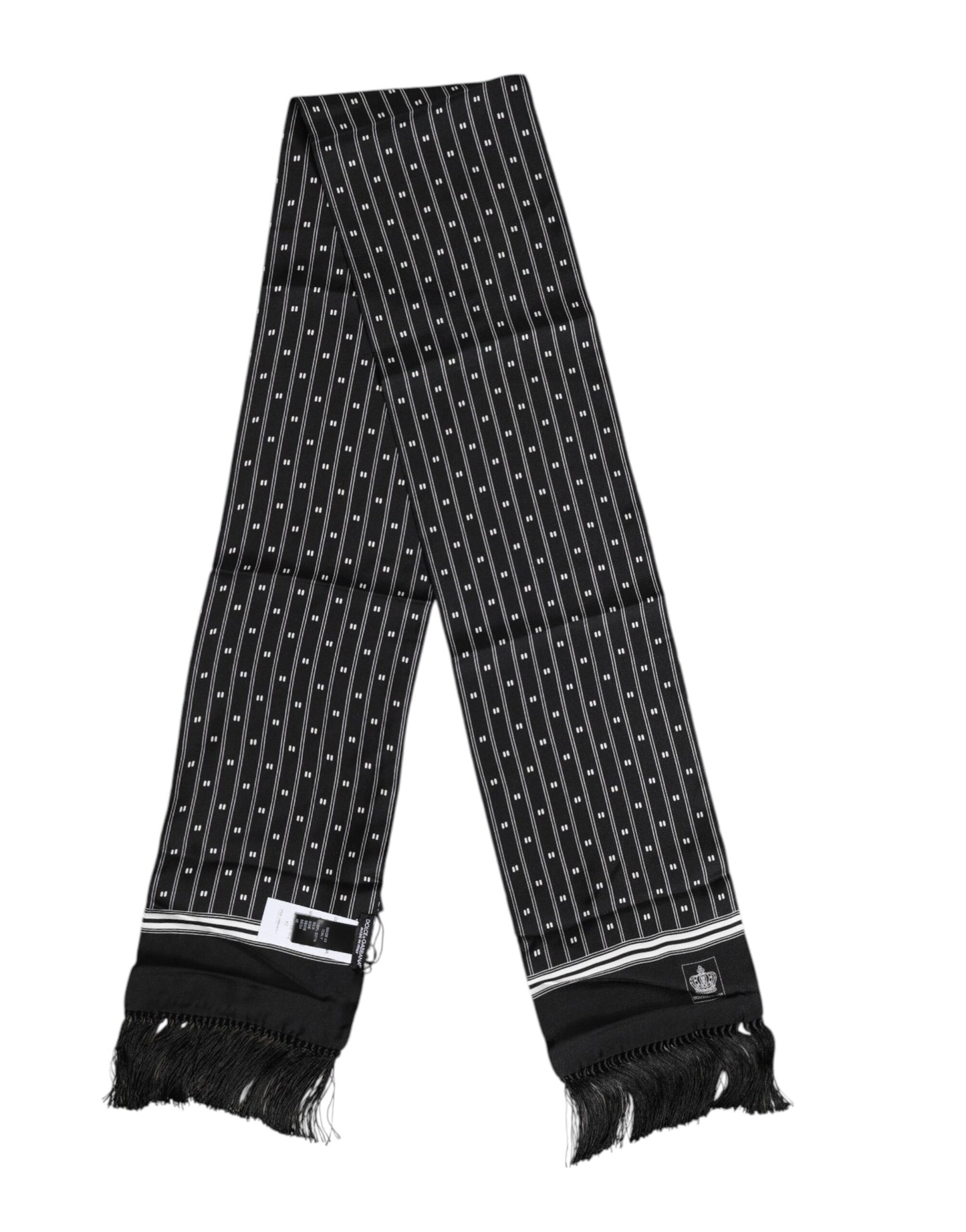 Foulard homme Dolce &amp; Gabbana en soie noire à franges imprimées