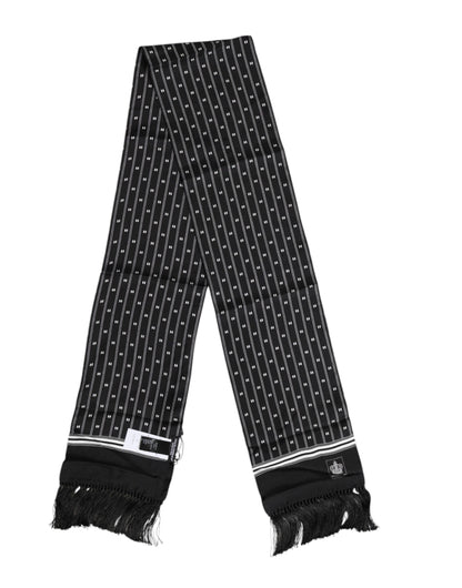 Foulard homme Dolce &amp; Gabbana en soie noire à franges imprimées