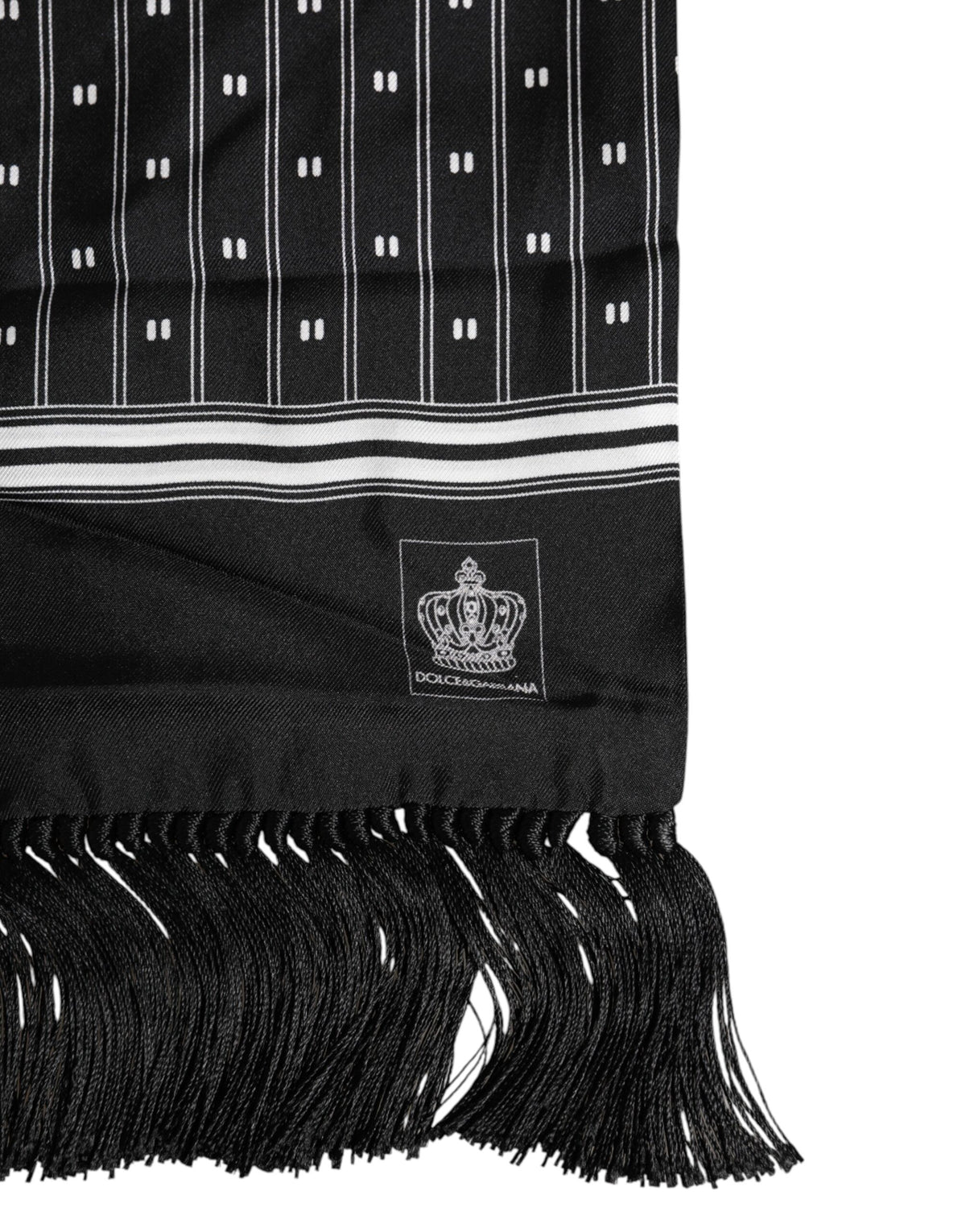 Foulard homme Dolce &amp; Gabbana en soie noire à franges imprimées