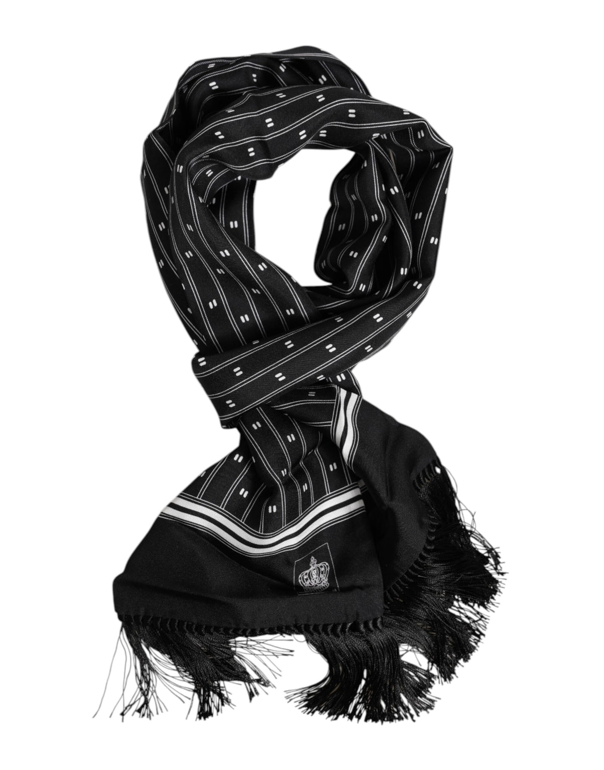 Foulard homme Dolce &amp; Gabbana en soie noire à franges imprimées