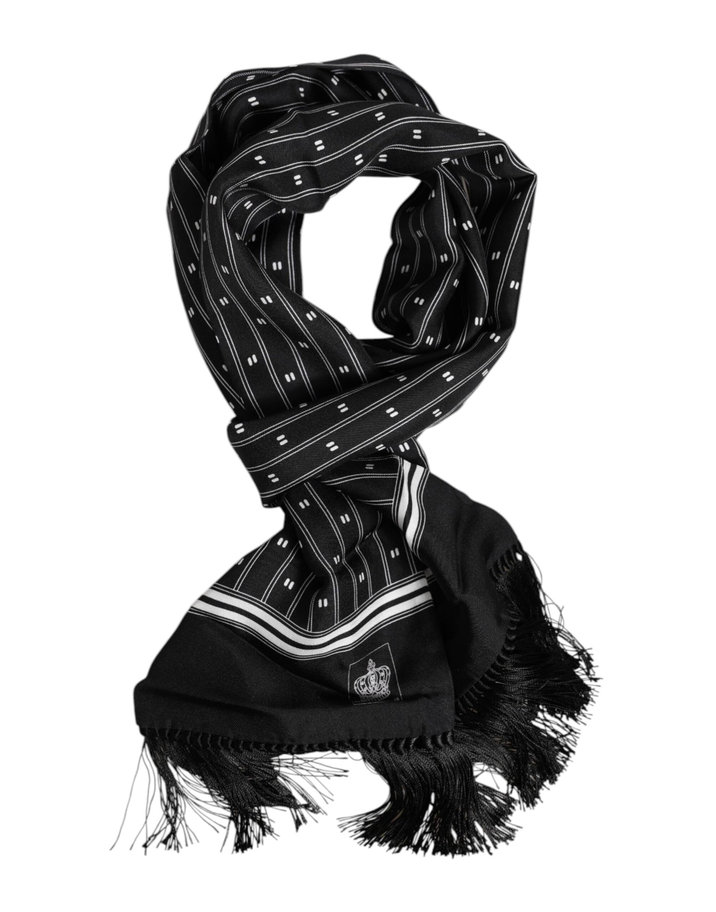 Foulard homme Dolce &amp; Gabbana en soie noire à franges imprimées