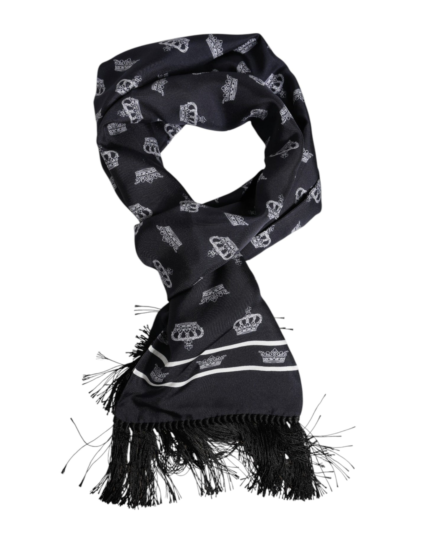 Foulard en soie noire à franges pour homme Dolce &amp; Gabbana