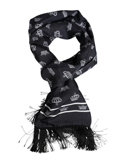 Foulard en soie noire à franges pour homme Dolce &amp; Gabbana