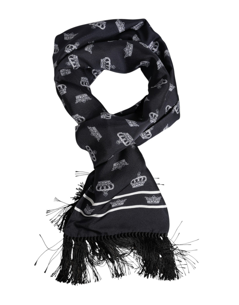 Foulard en soie noire à franges pour homme Dolce &amp; Gabbana