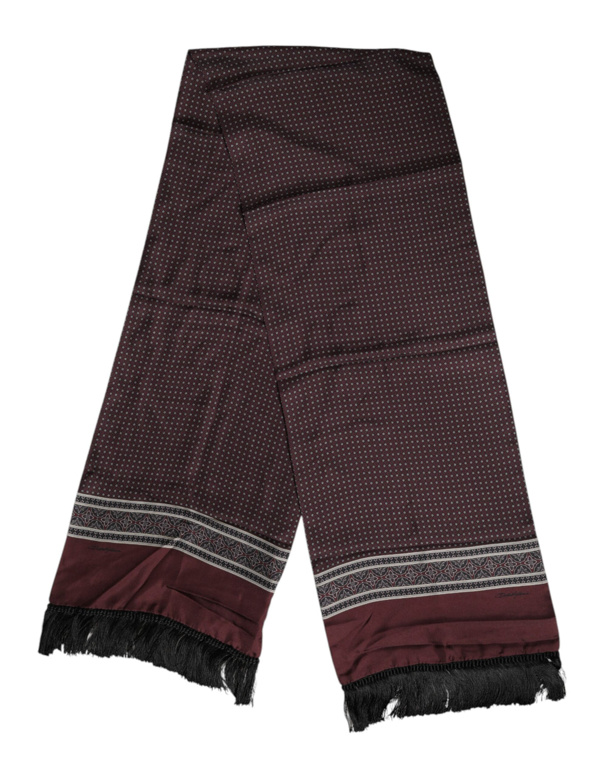 Foulard à franges en soie à pois marron Dolce &amp; Gabbana