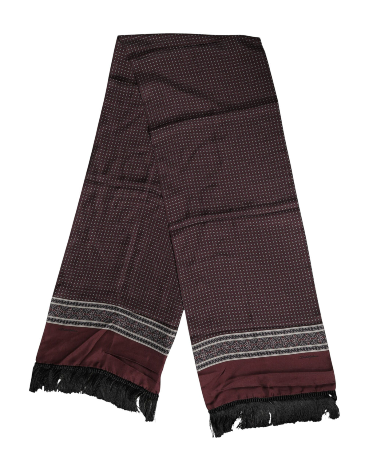 Foulard à franges en soie à pois marron Dolce &amp; Gabbana